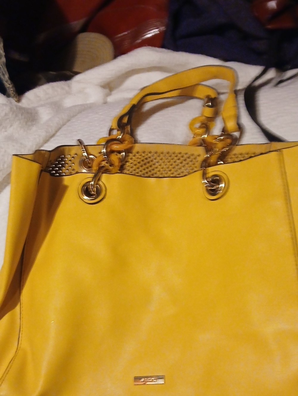 Aldo Brand Womens Yellow Chain-Accent Tote Bag
